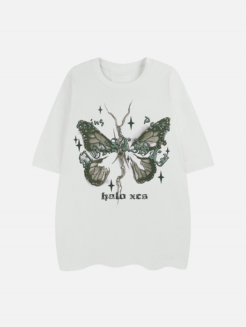 T Shirts Aelfric Eden Broken Moth Star Print Tee Noir | MRV-41305981